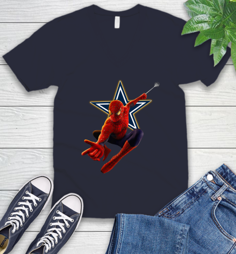 NFL Spider Man Avengers Endgame Football Dallas Cowboys V-Neck T-Shirt 3