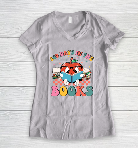 100th Day of School Shirt 100 Days In The Books Reading Teacher Women's V-Neck T-Shirt