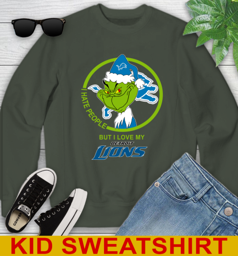 Detroit Lions NFL Christmas Grinch I Hate People But I Love My Favorite Football Team Youth Sweatshirt 9