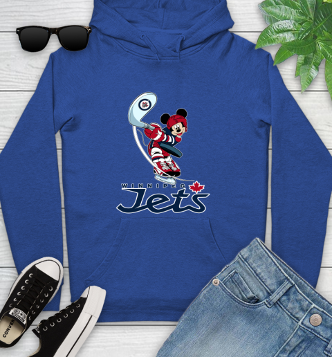 NHL Hockey Winnipeg Jets Cheerful Mickey Mouse Shirt Youth Hoodie 9