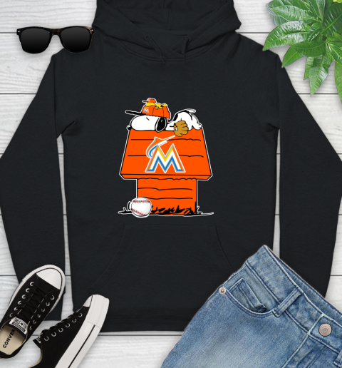 MLB Miami Marlins Snoopy Woodstock The Peanuts Movie Baseball T Shirt Youth Hoodie 2