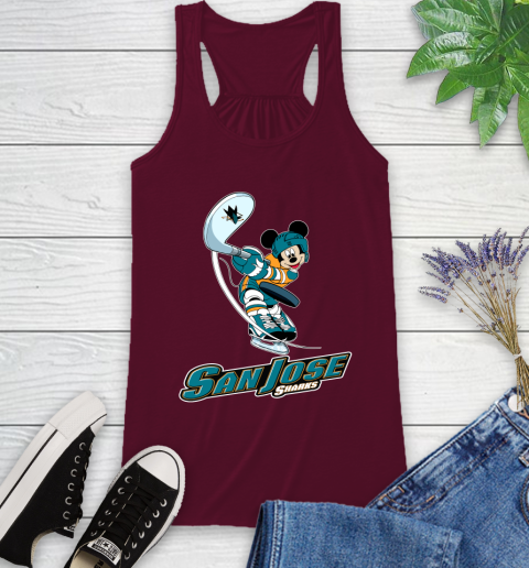 NHL Hockey San Jose Sharks Cheerful Mickey Mouse Shirt Racerback Tank 3