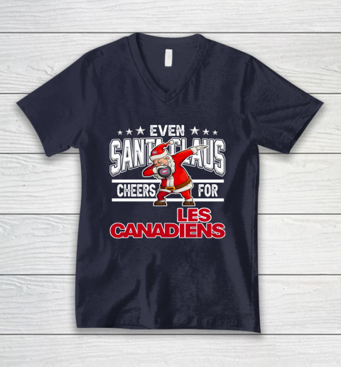 Montreal Canadiens Even Santa Claus Cheers For Christmas NHL V-Neck T-Shirt 2