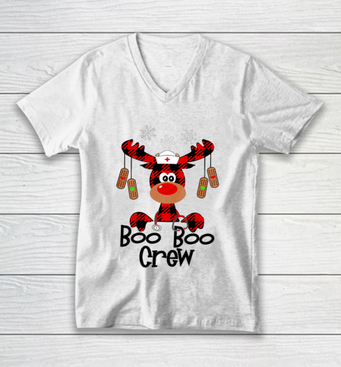 Boo boo crew Reindeer Nurse Christmas buffalo plaid Nursing V-Neck T-Shirt