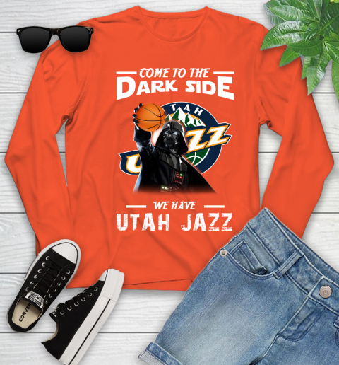 NBA Come To The Dark Side We Have Utah Jazz Star Wars Darth Vader Basketball Youth Long Sleeve 3