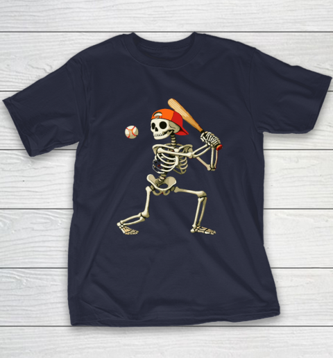 Skeleton Baseball Halloween Costume Funny Youth T-Shirt 2