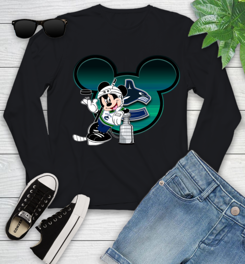NHL Vancouver Canucks Stanley Cup Mickey Mouse Disney Hockey T Shirt Youth Long Sleeve 3 NHL Vancouver Canucks Stanley Cup Mickey Mouse Disney Hockey T Shirt Youth Long Sleeve - Image 3