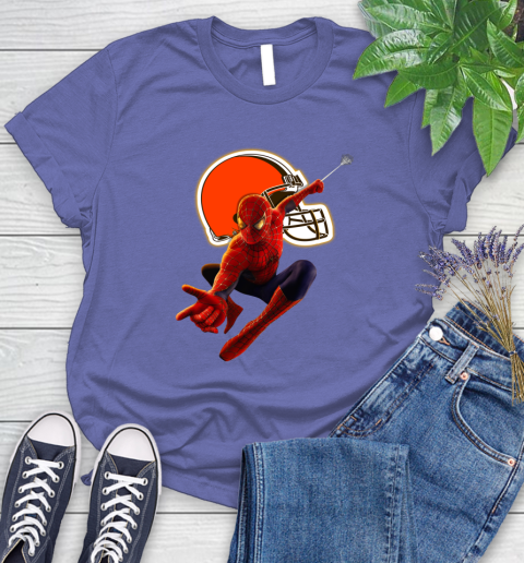 NFL Spider Man Avengers Endgame Football Cleveland Browns Women's T-Shirt 11