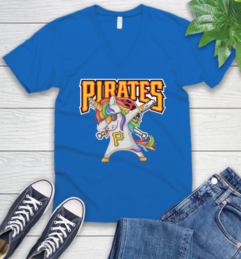 Pittsburgh Pirates MLB Baseball Funny Unicorn Dabbing Sports V-Neck T-Shirt 6