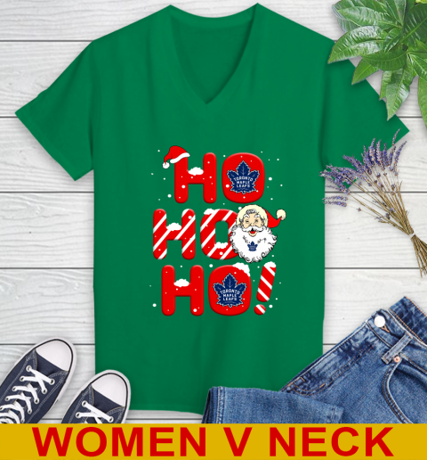 Toronto Maple Leafs NHL Hockey Ho Ho Ho Santa Claus Merry Christmas Shirt Women's V-Neck T-Shirt 5