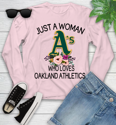 MLB Just A Woman Who Loves Oakland Athletics Baseball Sports Youth Long Sleeve 7