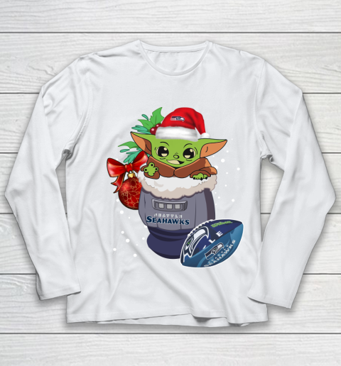 Seattle Seahawks Christmas Baby Yoda Star Wars Funny Happy NFL Youth Long Sleeve 2
