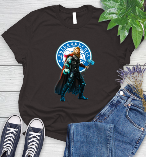 NBA Thor Avengers Endgame Basketball Philadelphia 76ers Women's T-Shirt 8