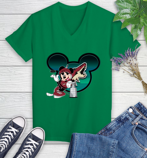 NHL Arizona Coyotes Stanley Cup Mickey Mouse Disney Hockey T Shirt Women's V-Neck T-Shirt 5