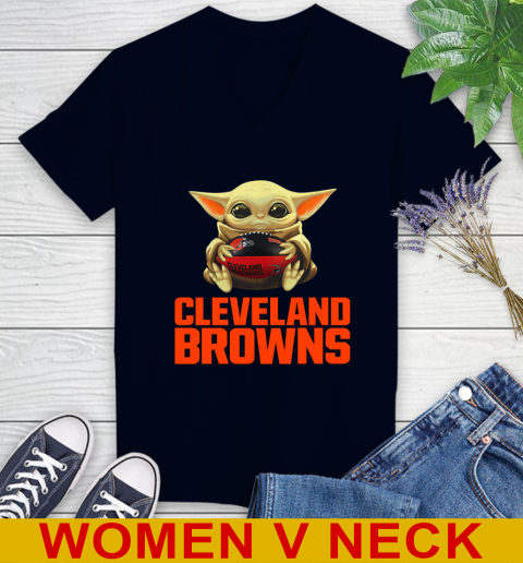 NFL Football Cleveland Browns Baby Yoda Star Wars Shirt Women's V-Neck T-Shirt 3