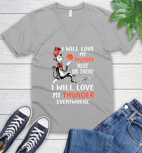 NBA Basketball Oklahoma City Thunder I Will Love My Thunder Everywhere Dr Seuss Shirt V-Neck T-Shirt 3