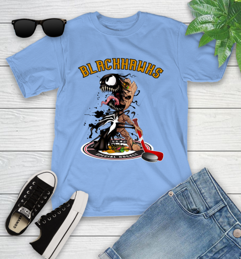 NHL Chicago Blackhawks Hockey Venom Groot Guardians Of The Galaxy Youth T-Shirt 11
