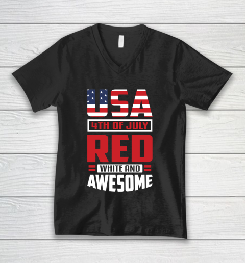 Independence Day USA 4th Of July Red White And Awesome V-Neck T-Shirt