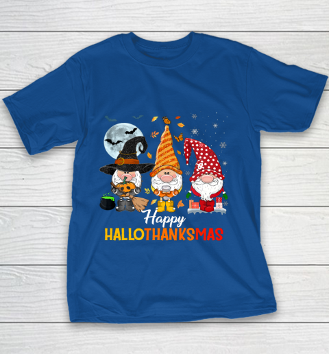 Gnomes Halloween And Merry Christmas Happy Hallothanksmas Youth T-Shirt 6