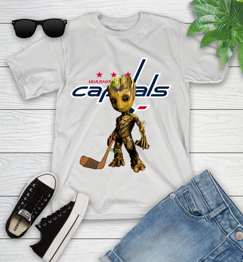 Washington Capitals NHL Hockey Groot Marvel Guardians Of The Galaxy Youth T-Shirt