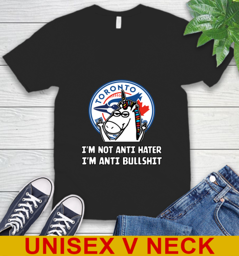 Toronto Blue Jays MLB Baseball Unicorn I'm Not Anti Hater I'm Anti Bullshit V-Neck T-Shirt 2