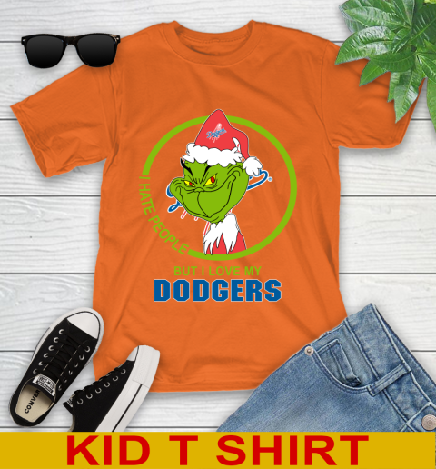 Los Angeles Dodgers MLB Christmas Grinch I Hate People But I Love My Favorite Baseball Team Youth T-Shirt 7