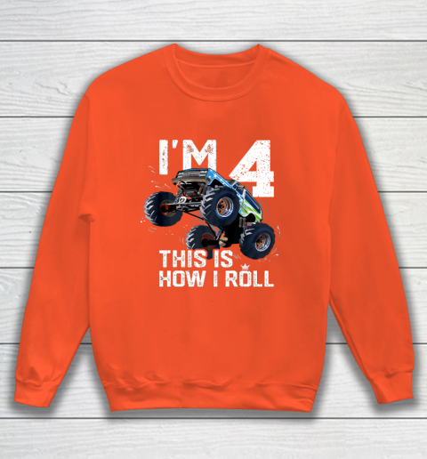 Kids I'm 4 This is How I Roll Monster Truck 4th Birthday Boy Gift 4 Year Old Sweatshirt 3