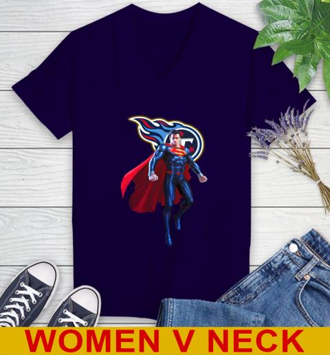 NFL Superman DC Sports Football Tennessee Titans Women's V-Neck T-Shirt 4