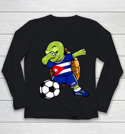 Dabbing Turtle Cuba Soccer Fans Jersey Cuban Football Lover Youth Long Sleeve