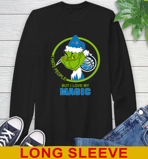 Orlando Magic NBA Christmas Grinch I Hate People But I Love My Favorite Basketball Team Long Sleeve T-Shirt 2