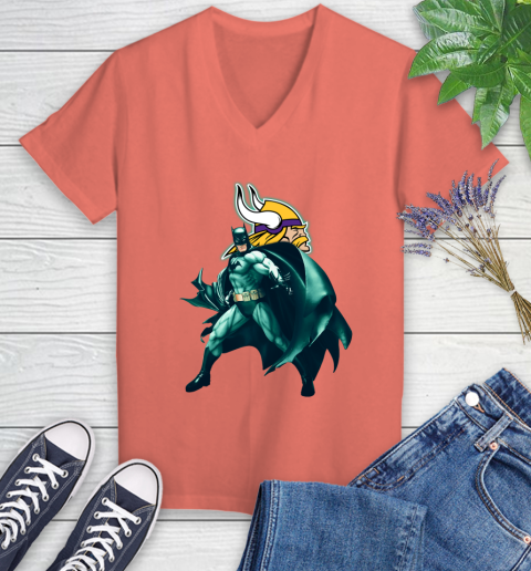 NFL Batman Football Sports Minnesota Vikings Women's V-Neck T-Shirt 6