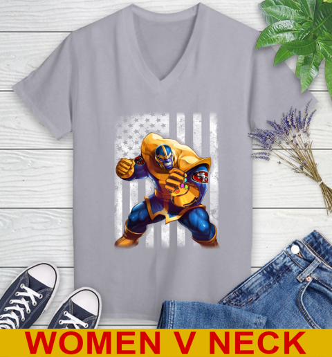 NFL Football San Francisco 49ers Thanos Marvel American Flag Shirt Women's V-Neck T-Shirt 4