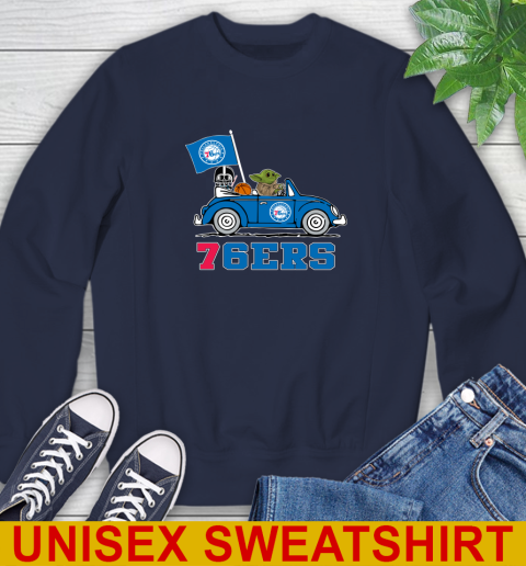NBA Basketball Philadelphia 76ers Darth Vader Baby Yoda Driving Star Wars Shirt Sweatshirt 3