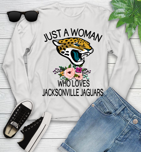 NFL Just A Woman Who Loves Jacksonville Jaguars Football Sports Youth Long Sleeve