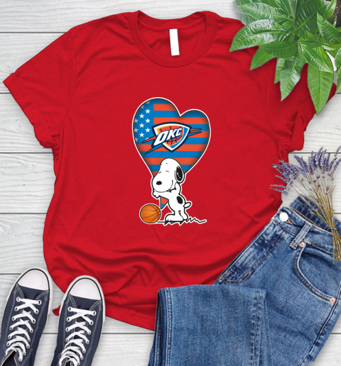 Oklahoma City Thunder NBA Basketball The Peanuts Movie Adorable Snoopy Women's T-Shirt 9