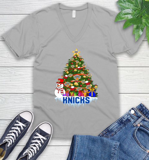 New York Knicks Merry Christmas NBA Basketball Sports V-Neck T-Shirt 4