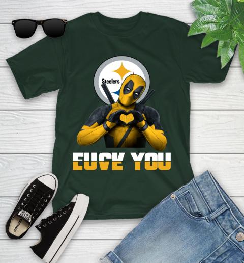 NHL Pittsburgh Steelers Deadpool Love You Fuck You Football Sports Youth T-Shirt 5