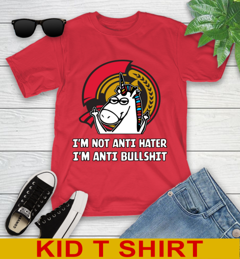 Ottawa Senators NHL Hockey Unicorn I'm Not Anti Hater I'm Anti Bullshit Youth T-Shirt 10
