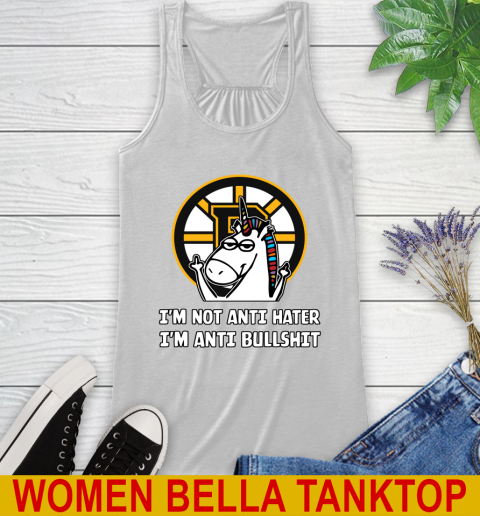 Boston Bruins NHL Hockey Unicorn I'm Not Anti Hater I'm Anti Bullshit Racerback Tank