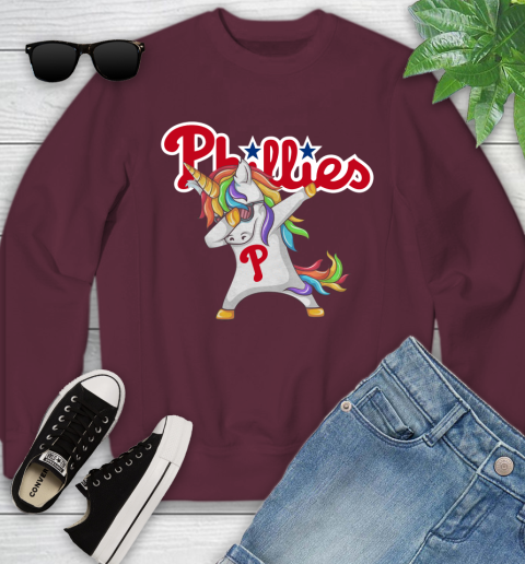 Philadelphia Phillies MLB Baseball Funny Unicorn Dabbing Sports Youth Sweatshirt 5