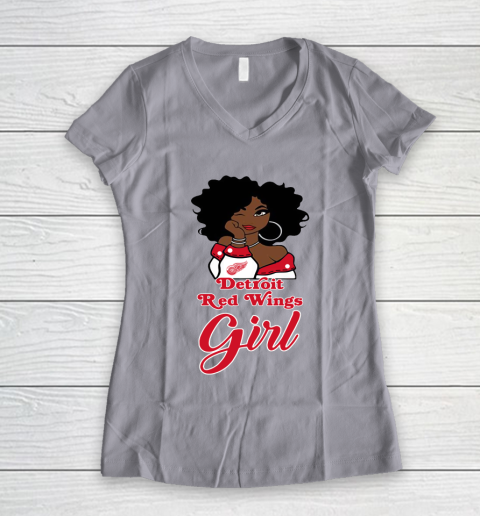 Detroit Red Wings Girl NHL Women's V-Neck T-Shirt 4