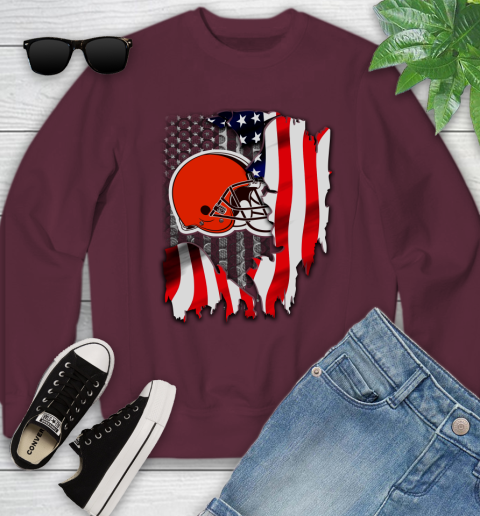 Cleveland Browns NFL Football American Flag Youth Sweatshirt 4