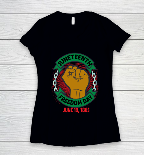 Juneteenth Day Pan African Colors Black History Fist Women's V-Neck T-Shirt