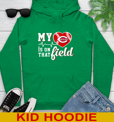 MLB My Heart Is On That Field Baseball Sports Cincinnati Reds Youth Hoodie - Image 9