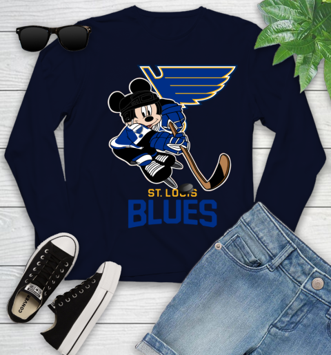 NHL St.Louis Blues Mickey Mouse Disney Hockey T Shirt Youth Long Sleeve 3