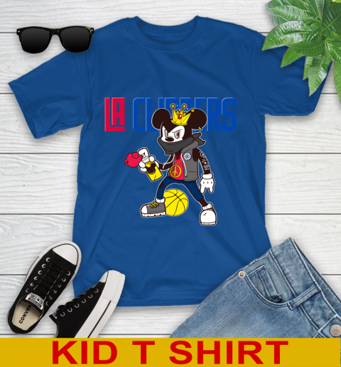 LA Clippers NBA Basketball Mickey Peace Sign Sports Youth T-Shirt 9