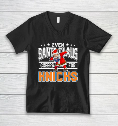 New York Knicks Even Santa Claus Cheers For Christmas NBA V-Neck T-Shirt