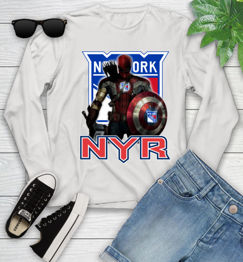 NHL Captain America Thor Spider Man Hawkeye Avengers Endgame Hockey New York Rangers Youth Long Sleeve