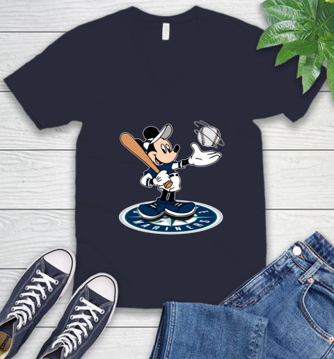MLB Baseball Seattle Mariners Cheerful Mickey Disney Shirt V-Neck T-Shirt 3
