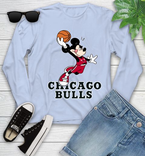 NBA Basketball Chicago Bulls Cheerful Mickey Mouse Shirt Youth Long Sleeve 9
